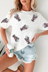 Sequined Lobster Graphic Ruffle Sleeve Crewneck Tee