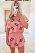 Sequined Lobster Patched Crop Tee High Waist Graphic Set