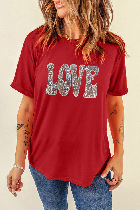 Sequined Love Graphic Short Sleeve Jersey Tee