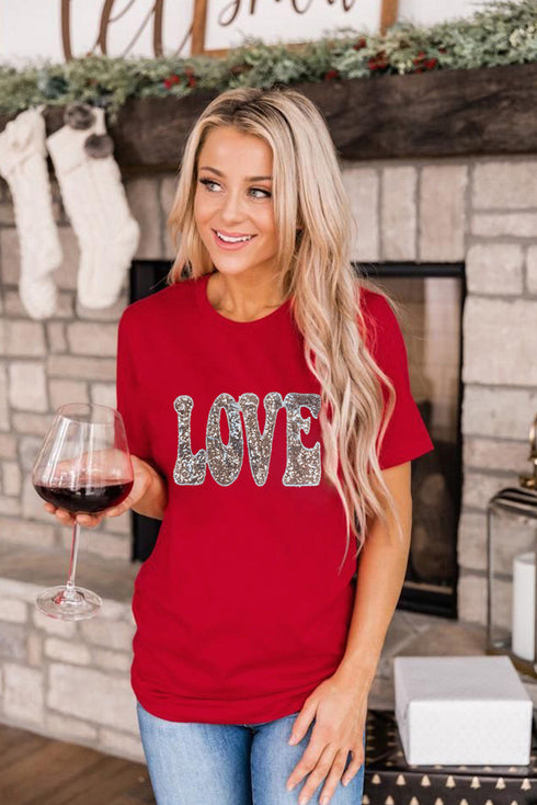 Sequined Love Graphic Short Sleeve Jersey Tee