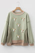Sequined Mallard Duck Waffle Patchwork Western Graphic Sweatshirt