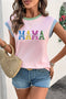 Sequined Mama Graphic Corded Ribbed Knit Short Sleeve Tee