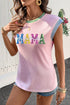 Sequined Mama Graphic Corded Ribbed Knit Short Sleeve Tee
