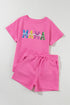 Sequined Mama Letter Print Textured Short Graphic Sets