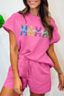 Sequined Mama Letter Print Textured Short Graphic Sets