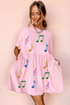 Sequined Music Note Raw Edge Babydoll Graphic Dress