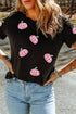 Sequined Plaid Pumpkin Round Neck Graphic Sweatshirt