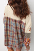 Sequined Plaid Stripe Patchwork Waffle Graphic Long Sleeve Tee