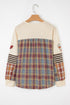 Sequined Plaid Stripe Patchwork Waffle Graphic Long Sleeve Tee