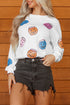 Sequined Pumpkin Bucket Crew Neck Pullover Sweatshirt
