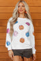Sequined Pumpkin Bucket Crew Neck Pullover Sweatshirt