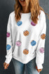 Sequined Pumpkin Bucket Crew Neck Pullover Sweatshirt