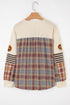 Sequined Pumpkin Face Patch Henley Waffle Long Sleeve Tee