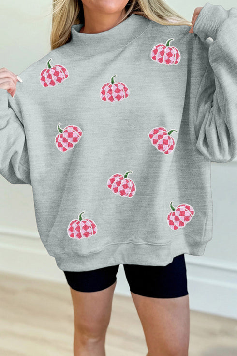 Sequined Pumpkin Patch Mock Neck Baggy Pullover Sweatshirt