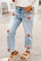 Sequined Pumpkin Patchwork Ankle Length Graphic Jeans