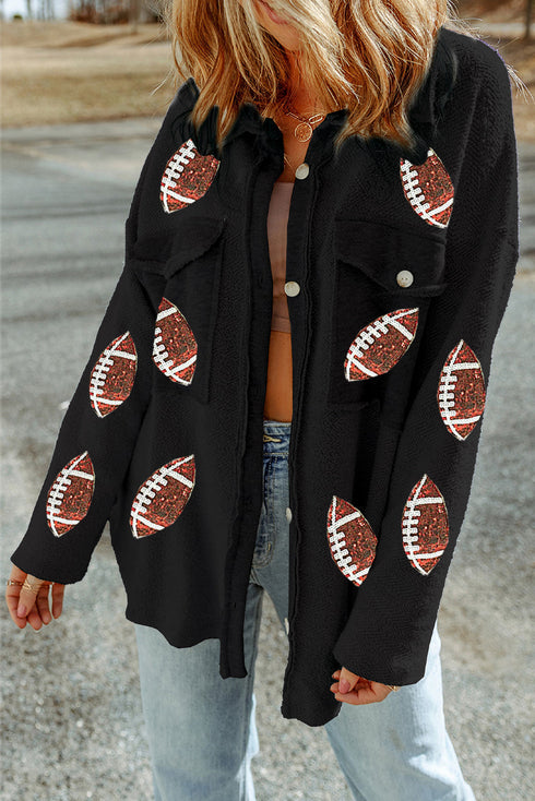 Sequined Rugby Flap Pocket Button Down Jacket