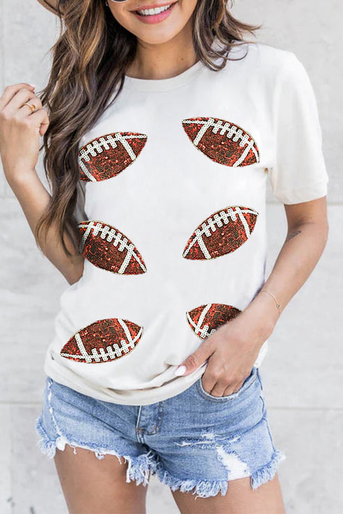 Sequined Rugby Football Graphic Short Sleeve Jersey Tee