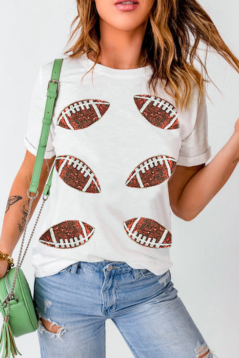 Sequined Rugby Football Graphic Short Sleeve Jersey Tee