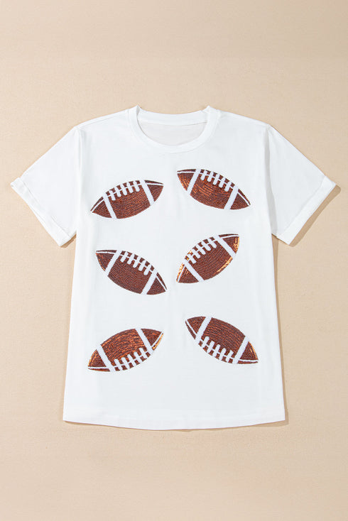 Sequined Rugby Football Graphic Short Sleeve Jersey Tee