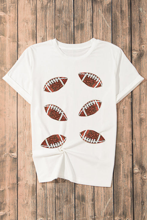 Sequined Rugby Football Graphic Short Sleeve Jersey Tee