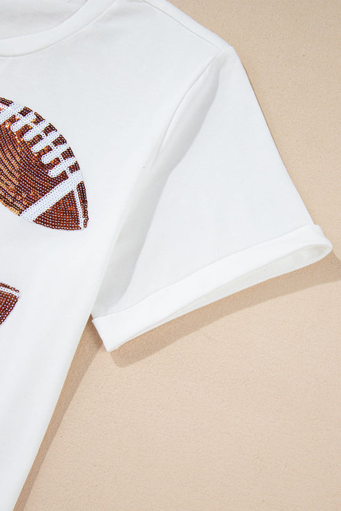 Sequined Rugby Football Graphic Short Sleeve Jersey Tee