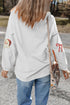 Sequined Santa Bow Motif Corded Pullover Sweatshirt