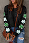 Sequined St Patrick Clover Patched Long Sleeve Top