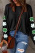 Sequined St Patrick Clover Patched Long Sleeve Top