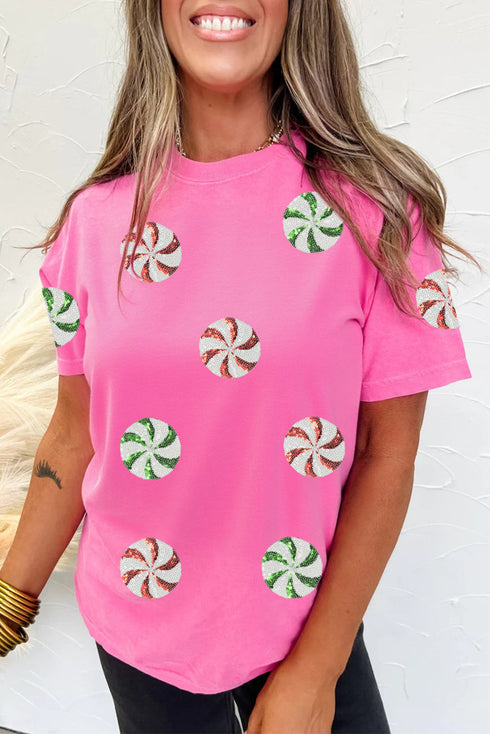 Sequined Swirl Candy Graphic Short Sleeve T Shirt