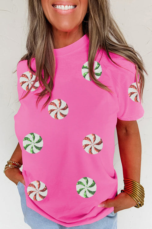 Sequined Swirl Candy Graphic Short Sleeve T Shirt
