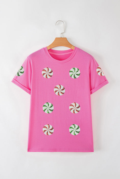 Sequined Swirl Candy Graphic Short Sleeve T Shirt