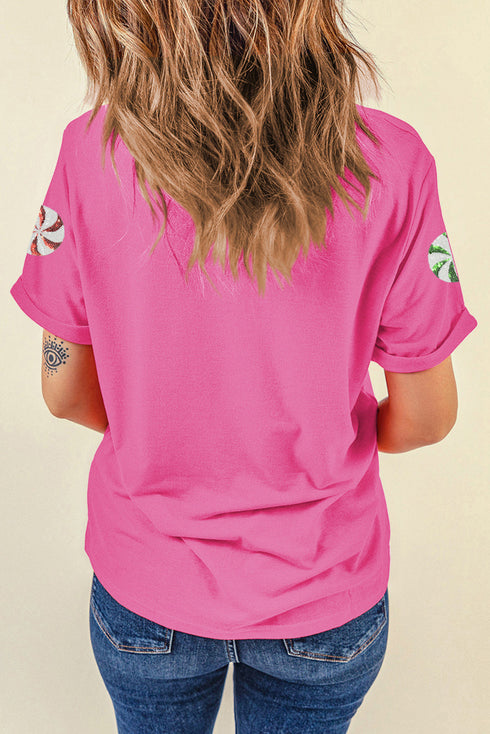 Sequined Swirl Candy Graphic Short Sleeve T Shirt