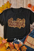 Sequined Thankful Script Round Neck Graphic Tee
