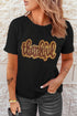 Sequined Thankful Script Round Neck Graphic Tee