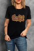 Sequined Thankful Script Round Neck Graphic Tee