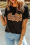 Sequined Thankful Script Round Neck Graphic Tee