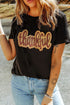 Sequined Thankful Script Round Neck Graphic Tee