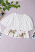 Sequined Tiger Print V Neck Puff Sleeve Cotton Blouse