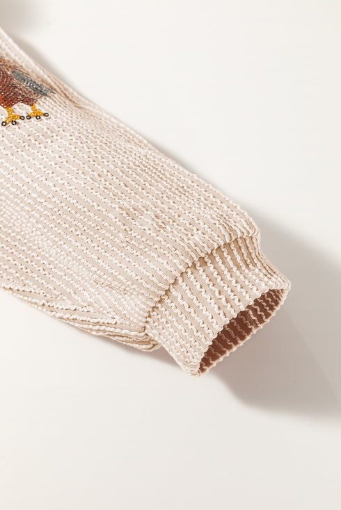 Sequined Turkey Corded Knit Loose Fit Graphic Set