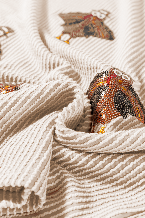 Sequined Turkey Corded Knit Loose Fit Graphic Set