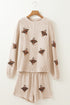 Sequined Turkey Corded Knit Loose Fit Graphic Set