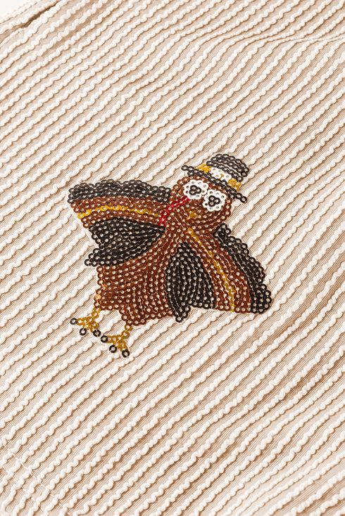 Sequined Turkey Corded Knit Loose Fit Graphic Set