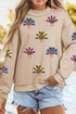 Sequined Turkey Graphic Exposed Seam Mock Neck Sweatshirt