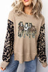 Sequined Western Horse Leopard Sleeve Patchwork Waffle Long Sleeve Tee