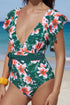 Sexy Deep V Neck Floral Print Ruffles One Piece Swimwear