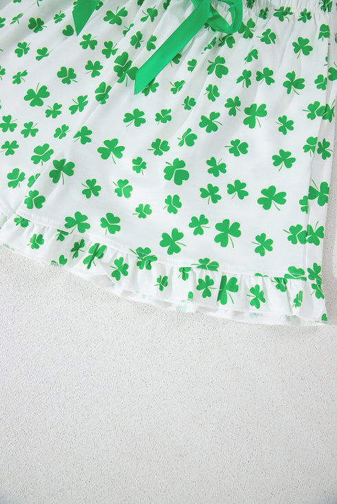 Shamrock Print Short Sleeve Ruffled Hem Pajama Set