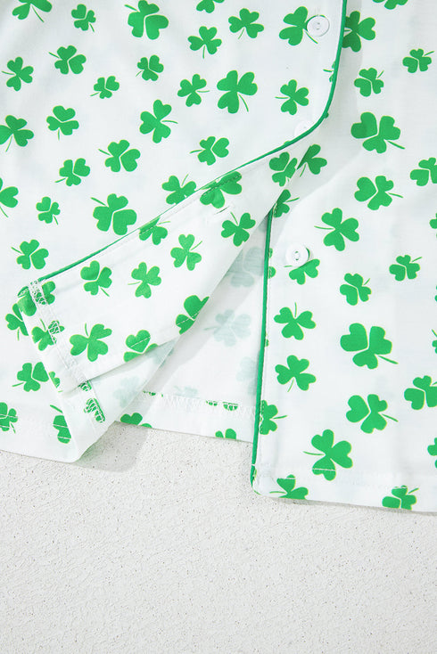 Shamrock Print Short Sleeve Ruffled Hem Pajama Set
