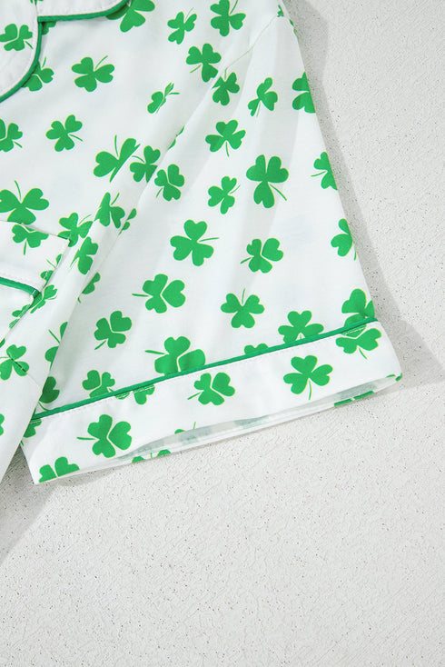 Shamrock Print Short Sleeve Ruffled Hem Pajama Set