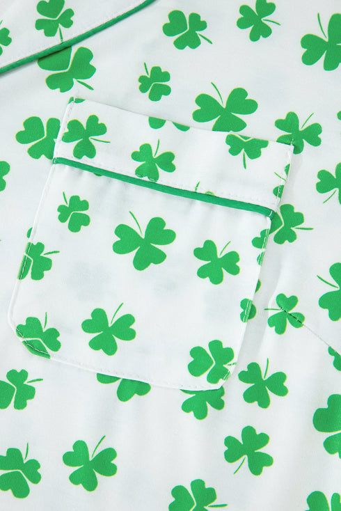 Shamrock Print Short Sleeve Ruffled Hem Pajama Set
