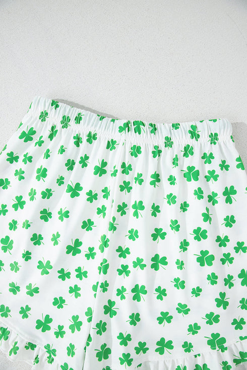 Shamrock Print Short Sleeve Ruffled Hem Pajama Set